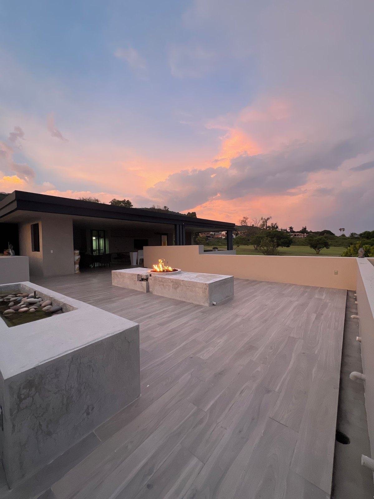 The terrace at sunset